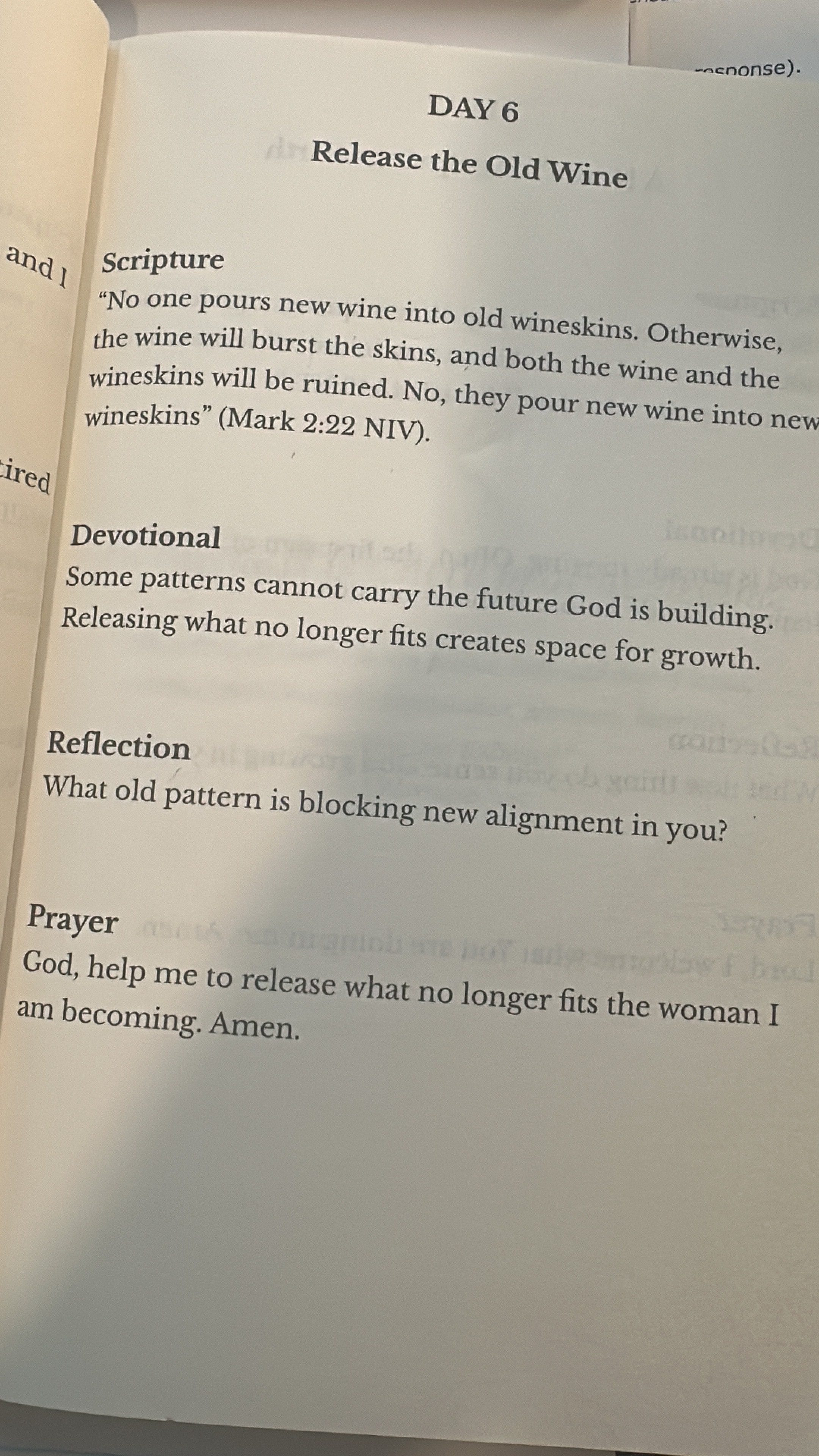 Inside the Devotional — Day 6 Release the Old Wine
